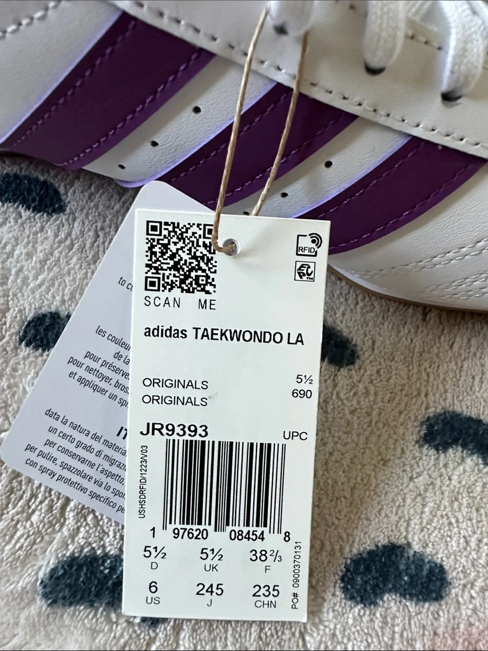 adidas White Sneakers with Purple Stripes
